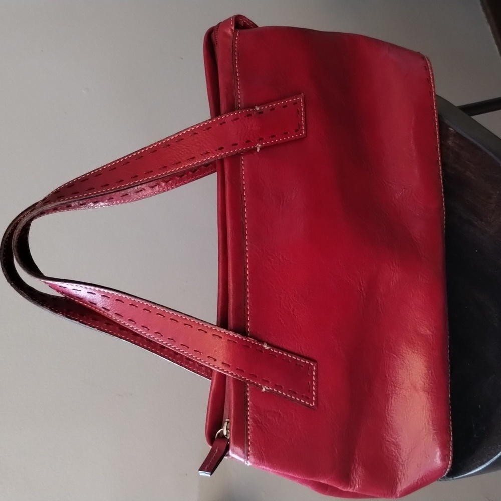 Fossil Red Leather Sedona Saddle Bag Satchel Two Handle Purse - Picture 13 of 13